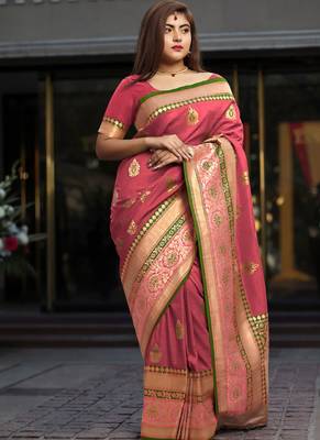 Peach Brasso Kanchipuram Silk Saree With Blouse 1