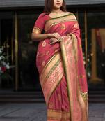 Peach Brasso Kanchipuram Silk Saree With Blouse