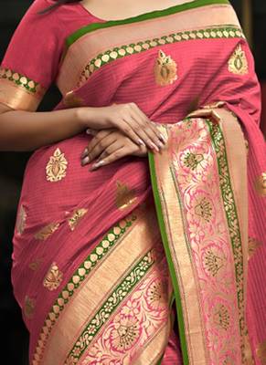 Peach Brasso Kanchipuram Silk Saree With Blouse 2