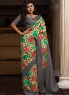 Multicolor Brasso Kanchipuram Silk Saree With Blouse 1