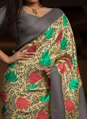 Multicolor Brasso Kanchipuram Silk Saree With Blouse 2