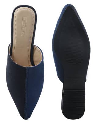 Trends & Trades Womens Two Tone Blue & Black Pointed Flat Mules Shoes 4