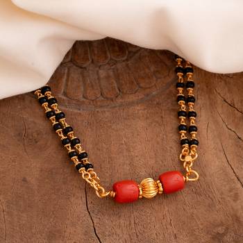 Black beads mangalsutra/daremani MEDIUM length 24" with GSB tali one gram gold 1