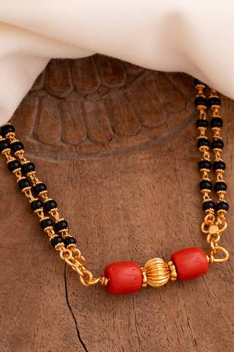 Black beads mangalsutra/daremani MEDIUM length 24" with GSB tali one gram gold