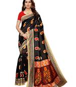 Black Printed Art Silk Sarees With Unstitched Blouse