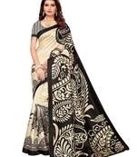 Beige Printed Art Silk Sarees With Unstitched Blouse