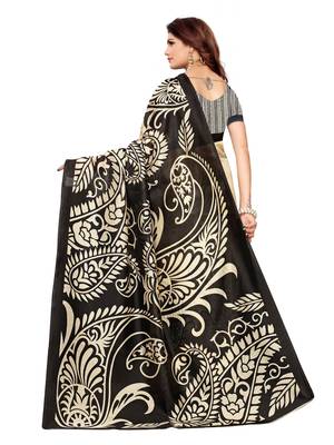 Beige Printed Art Silk Sarees With Unstitched Blouse 4
