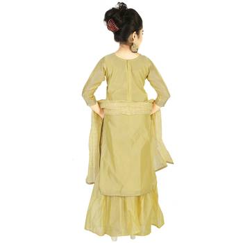 Gold Embroidred Chanderi Sharara Suit Top And Botton With Zari Check Dupatta For Girls Kids 2