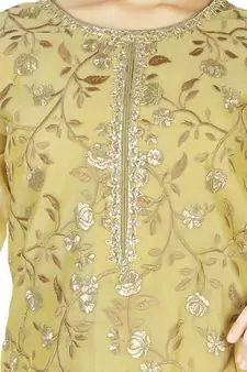 Gold Embroidred Chanderi Sharara Suit Top And Botton With Zari Check Dupatta For Girls Kids