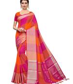 Orange Woven Linen Saree With Unstitched Blouse
