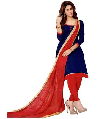 Blue Embroidered Art Silk Unstitched Salwar With Dupatta 1