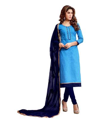 Blue Embroidered Art Silk Unstitched Salwar With Dupatta 1