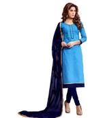 Blue Embroidered Art Silk Unstitched Salwar With Dupatta