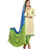 Off White Embroidered Art Silk Unstitched Salwar With Dupatta