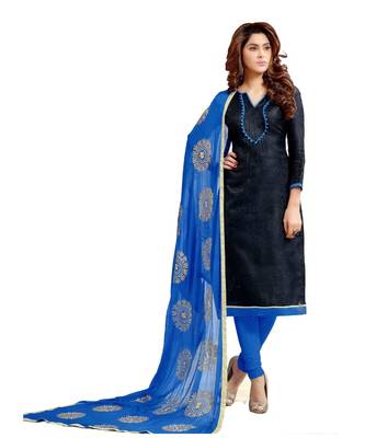 Black Embroidered Art Silk Unstitched Salwar With Dupatta 1