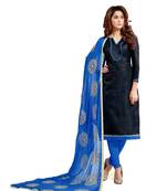 Black Embroidered Art Silk Unstitched Salwar With Dupatta