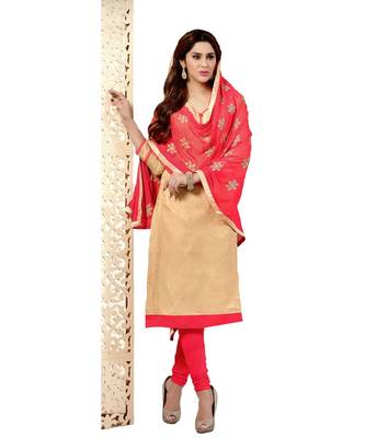 Beige Embroidered Art Silk Unstitched Salwar With Dupatta 1