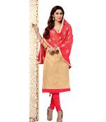 Beige Embroidered Art Silk Unstitched Salwar With Dupatta