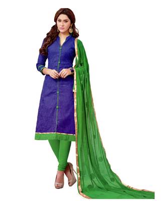 Purple Embroidered Art Silk Unstitched Salwar With Dupatta 1