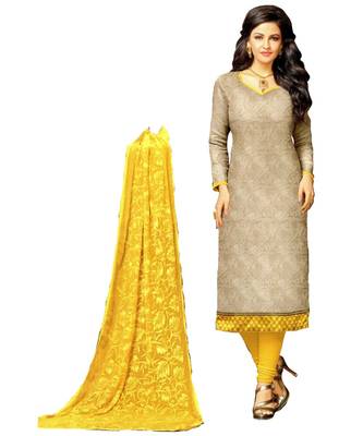 Beige Embroidered Art Silk Unstitched Salwar With Dupatta 1