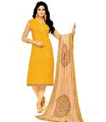 Yellow Embroidered Art Silk Unstitched Salwar With Dupatta