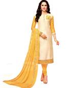 Off White Embroidered Art Silk Unstitched Salwar With Dupatta