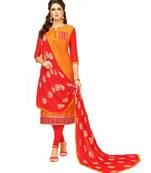 Orange Embroidered Art Silk Unstitched Salwar With Dupatta