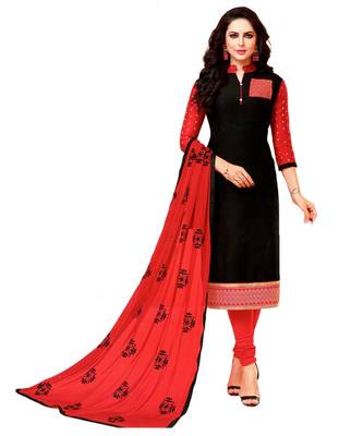 Black Embroidered Art Silk Unstitched Salwar With Dupatta 1