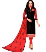 Black Embroidered Art Silk Unstitched Salwar With Dupatta