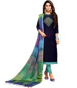 Blue Embroidered Art Silk Unstitched Salwar With Dupatta