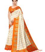 White Printed Art Silk Sarees With Unstitched Blouse