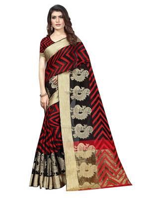 Black Woven Banarasi Sarees With Unstitched Blouse 1
