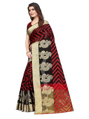 Black Woven Banarasi Sarees With Unstitched Blouse 2