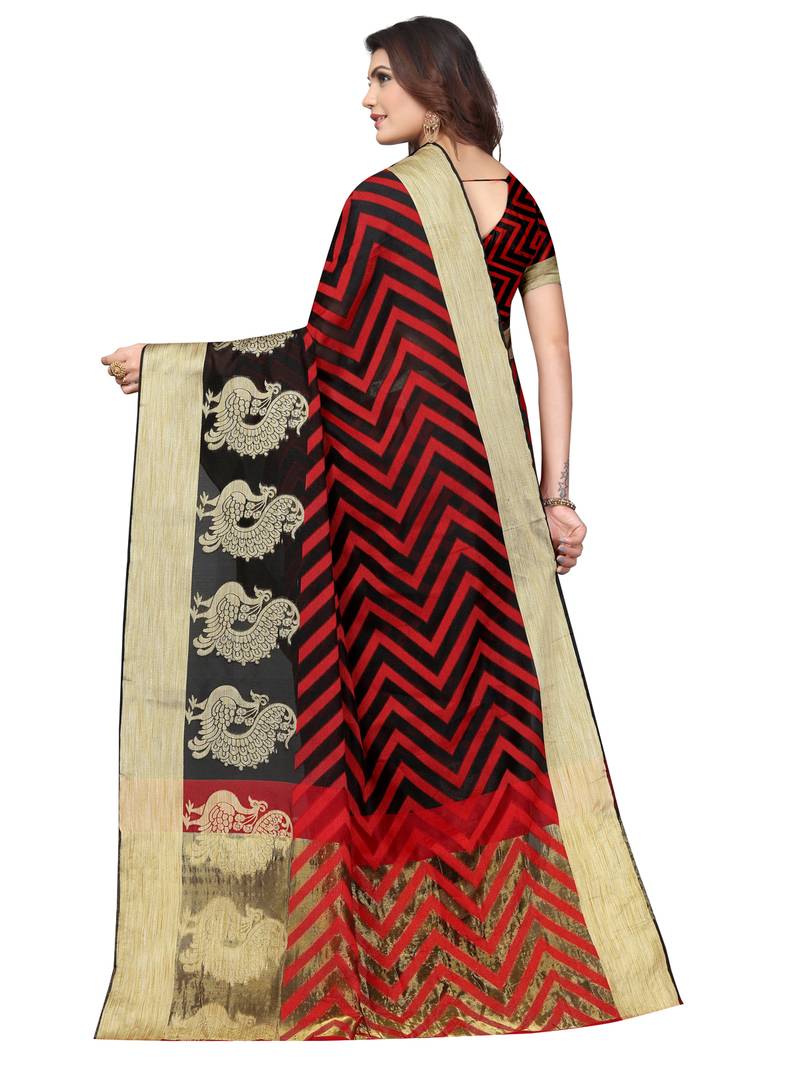 Black Woven Banarasi Sarees With Unstitched Blouse