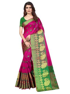 Pink Woven Banarasi Sarees With Unstitched Blouse 1