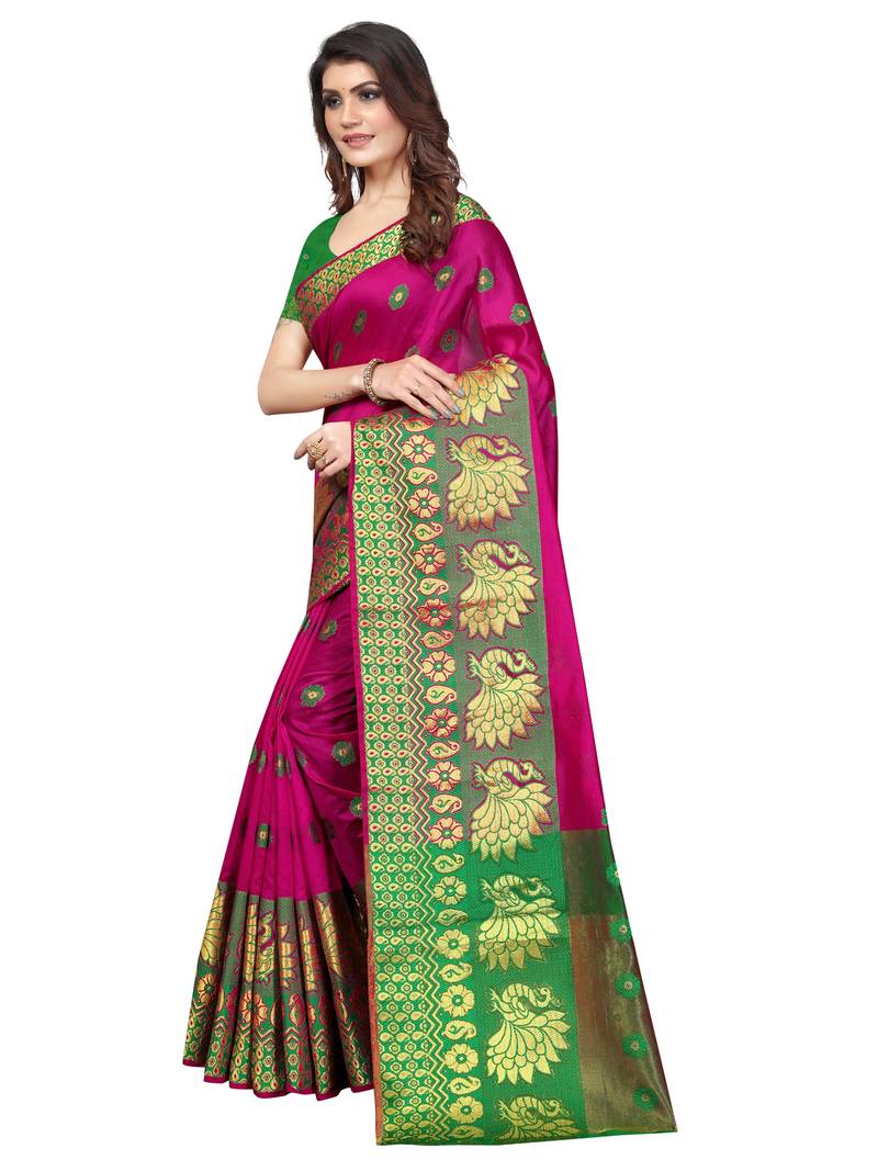 Pink Woven Banarasi Sarees With Unstitched Blouse