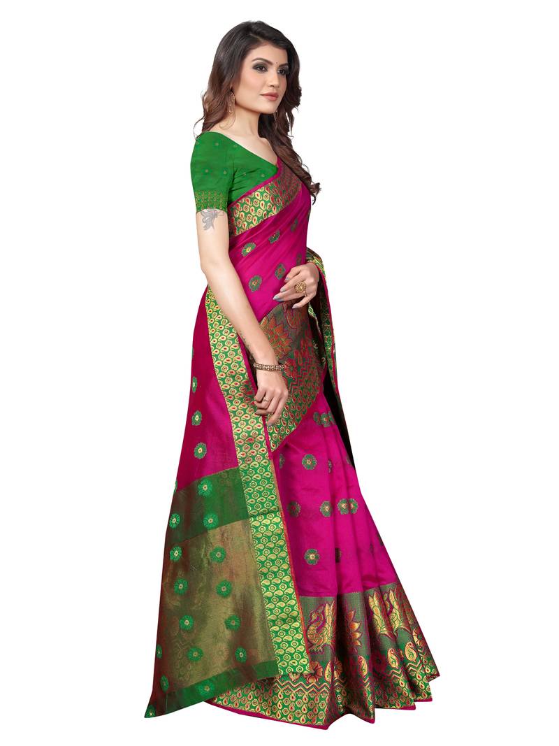 Pink Woven Banarasi Sarees With Unstitched Blouse