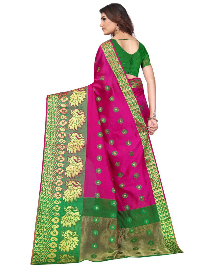 Pink Woven Banarasi Sarees With Unstitched Blouse
