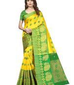 Yellow Woven Banarasi Sarees with Unstitched Blouse