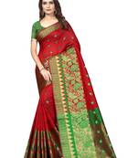 Red Woven Banarasi Sarees With Unstitched Blouse