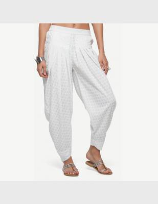 White Rayon Embroidered Dhoti Pants For Women's 1