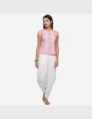 White Rayon Embroidered Dhoti Pants For Women's 3