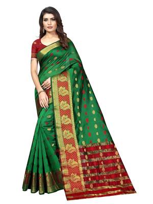 Green Woven Banarasi Sarees With Unstitched Blouse 1