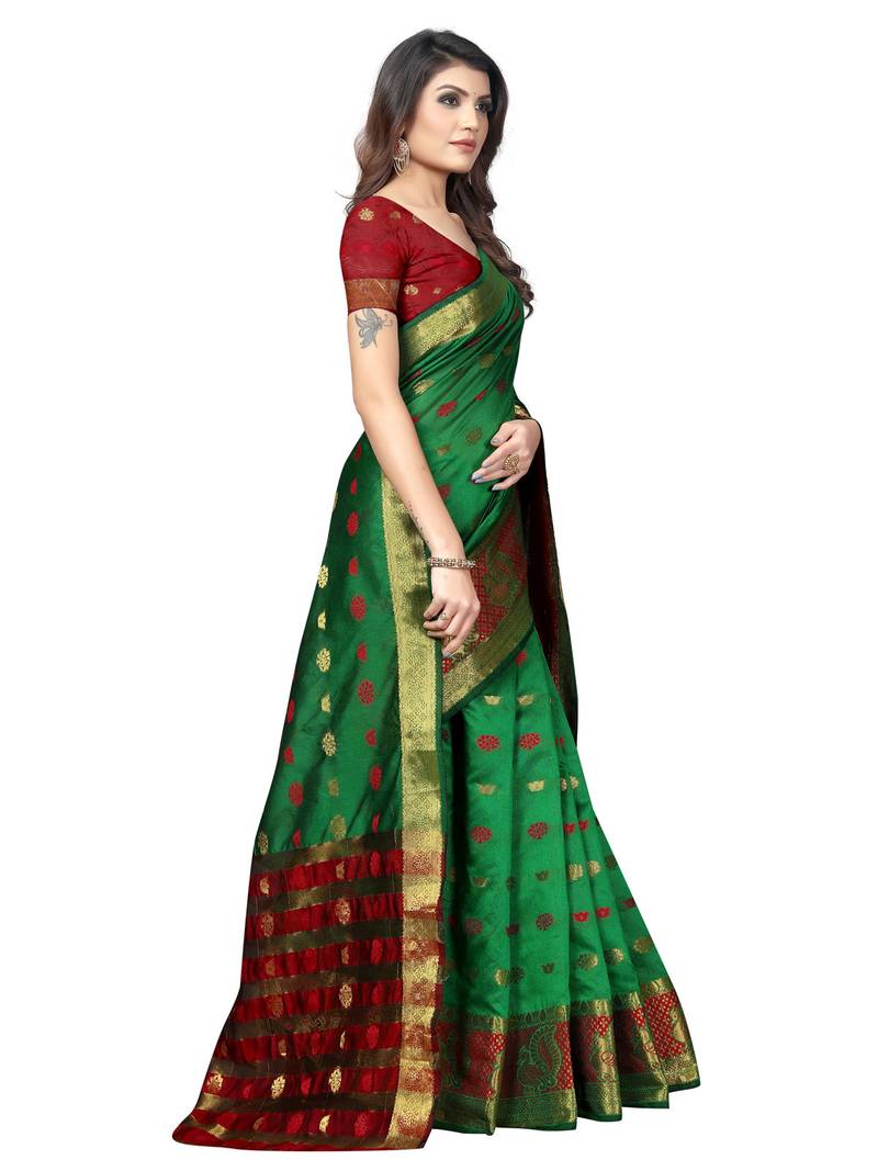 Green Woven Banarasi Sarees With Unstitched Blouse