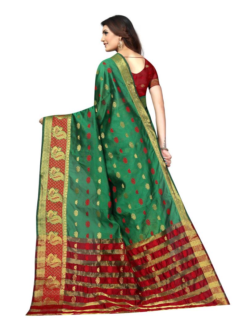 Green Woven Banarasi Sarees With Unstitched Blouse