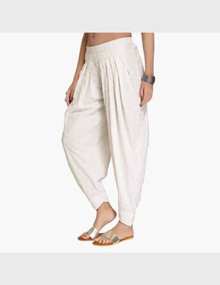 Off White Rayon Embroidered Dhoti Basic For Women's 2