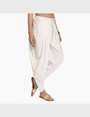 Off White Rayon Embroidered Dhoti Basic For Women's 3