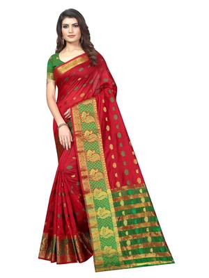 Maroon Woven Banarasi Sarees With Unstitched Blouse 1