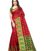 Maroon Woven Banarasi Sarees With Unstitched Blouse