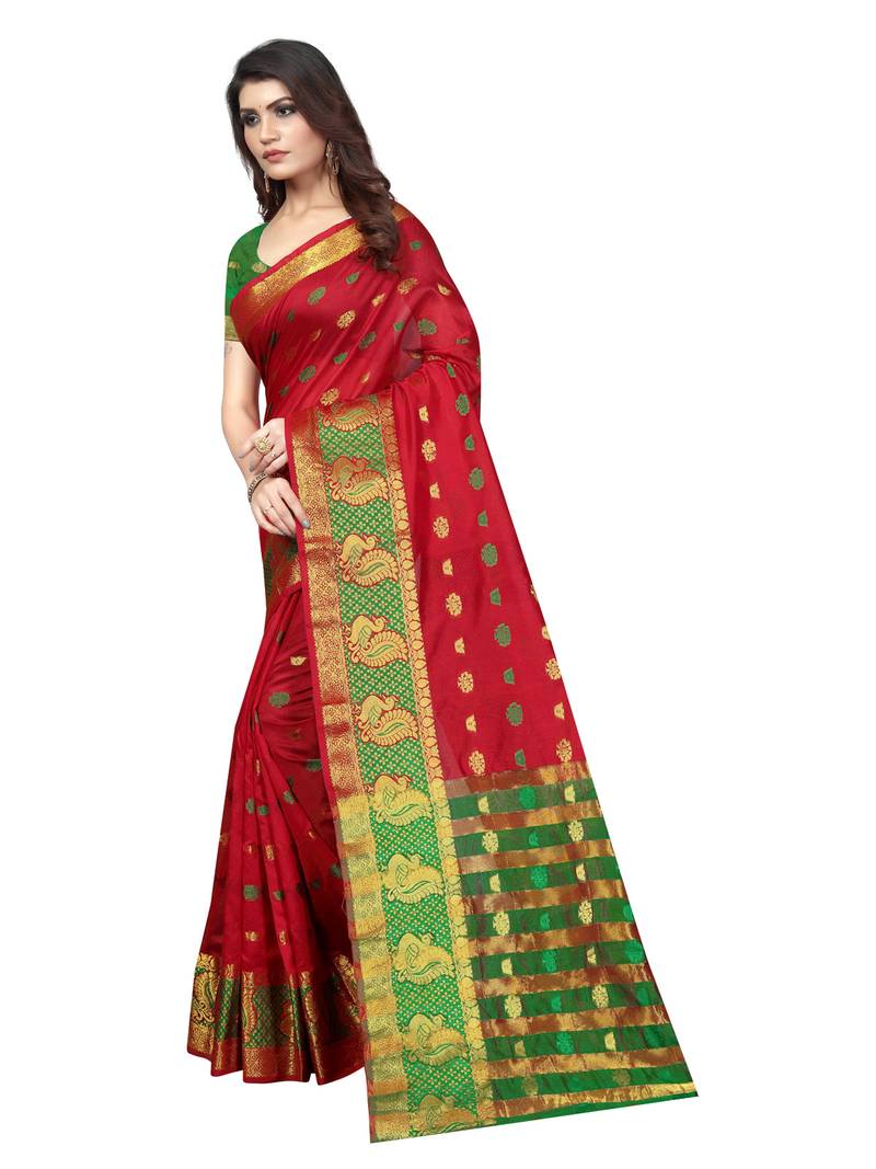Maroon Woven Banarasi Sarees With Unstitched Blouse